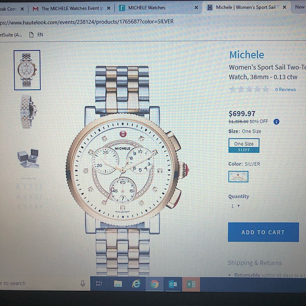Michele Sport Sail Two-Tone Watch in Silver and Gold